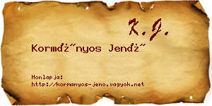 Kormányos Jenő névjegykártya